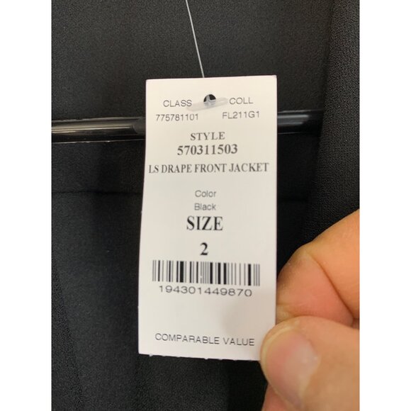 WHBM Black LS Drape Front Jacket Size 2 NWT REE10683 Lightweight Mixed Media - Picture 8 of 10
